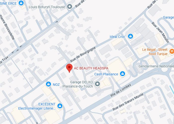 AC BEAUTY HEADSPA : Plan d'accès à Plaisance-du-Touch Carte indiquant AC BEAUTY HEADSPA sur la rue de Bourgogne à Plaisance-du-Touch, près de la route de Lombez.